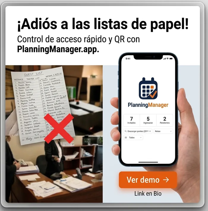 PlanningManager — check-in con QR, gestión de invitados y mesas para tus eventos
